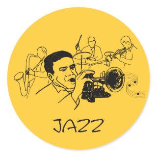 JAZZ musician with trumpet and musical notes Classic Round Sticker