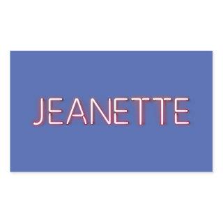 Jeanette name in glowing neon lights rectangular sticker