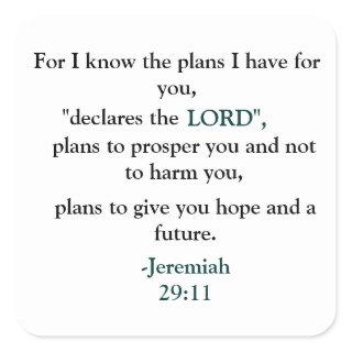 Jeremiah 29:11 square sticker