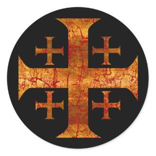 Jerusalem Cross, Distressed Classic Round Sticker
