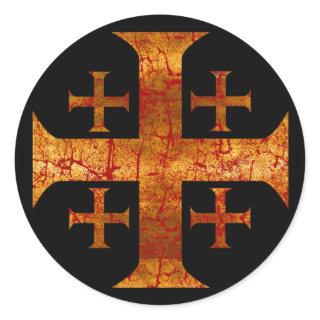 Jerusalem Cross, Distressed Classic Round Sticker