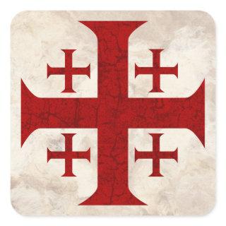 Jerusalem Cross, Distressed Square Sticker