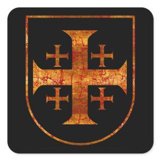 Jerusalem Cross, Distressed Square Sticker