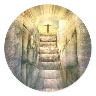 Jesus at Empty Tomb Easter Resurrection Classic Round Sticker