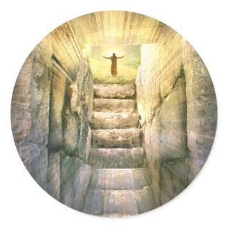 Jesus at Empty Tomb Easter Resurrection Classic Round Sticker