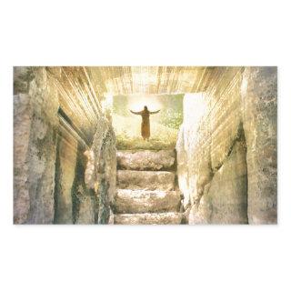 Jesus at Empty Tomb Easter Resurrection Rectangular Sticker