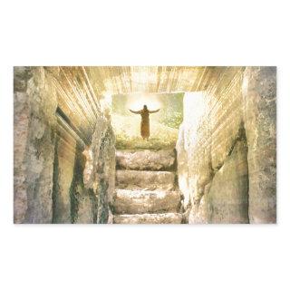 Jesus at Empty Tomb Easter Resurrection Rectangular Sticker