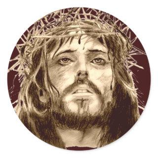 Jesus Christ with a Crown of Thorns Classic Round Sticker