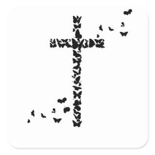 Jesus Christians Christianity Butterflies Cross Square Sticker