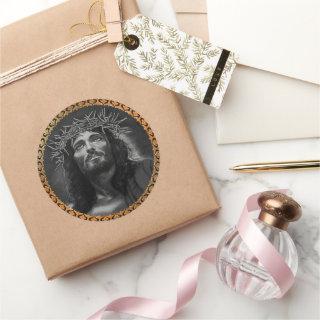 Jesus looking in the heavens classic round sticker