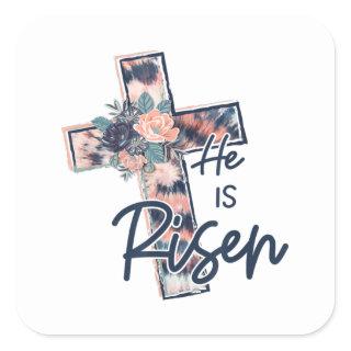 Jesus Love | He Is Risen Cross Floral Flowers Square Sticker