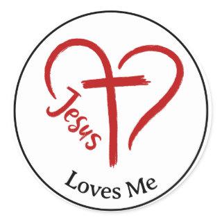 Jesus Loves Me Heart and Crosss Classic Round Sticker