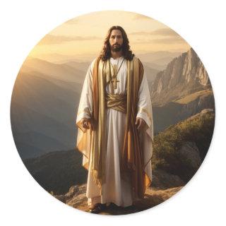 Jesus Majesty on a Mountain Classic Round Sticker