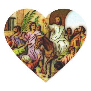 Jesus Rides the Donkey into Jerusalem Heart Sticker