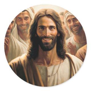 Jesus with His Disciples Smiling Closeup Classic Round Sticker