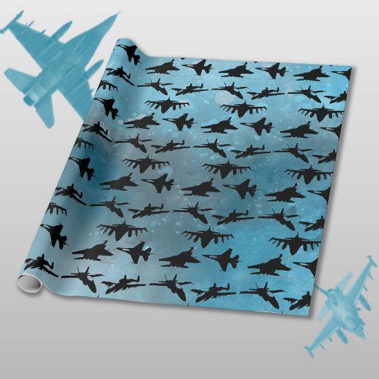 Jet Aircraft Black Blue Military watercolor