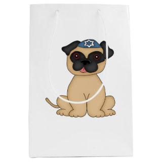 Jewish Holiday-Cute Beige Pug with Yarmulke Medium Gift Bag