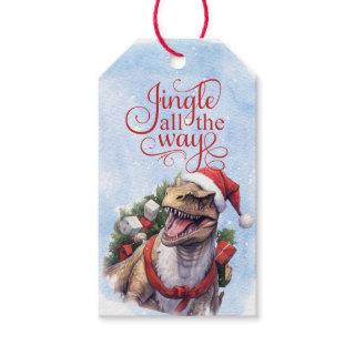 Jingle All the Way Dinosaur Santa Claus Gift Tags