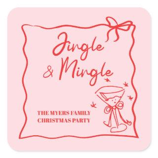 Jingle and Mingle Pink Red ribbon Square Sticker