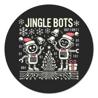 Jingle Bots Festive Holiday Robots with Santa Hats Classic Round Sticker