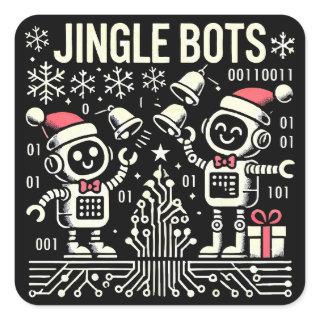 Jingle Bots Festive Holiday Robots with Santa Hats Square Sticker