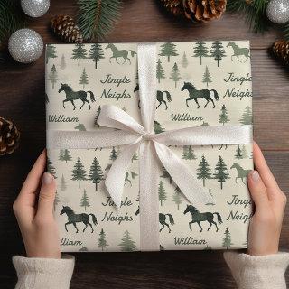 Jingle Neighs Horses and Pine Tree Green Christmas