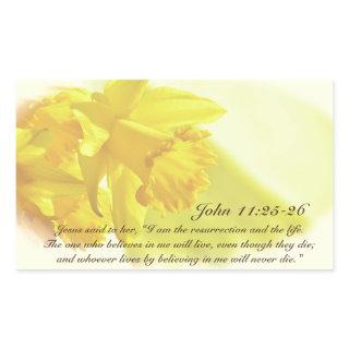 John 11:25-26, Spring Yellow Daffodils Rectangular Sticker