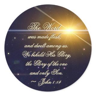 John 1:14 The Word Became Flesh, Bible Verse Classic Round Sticker
