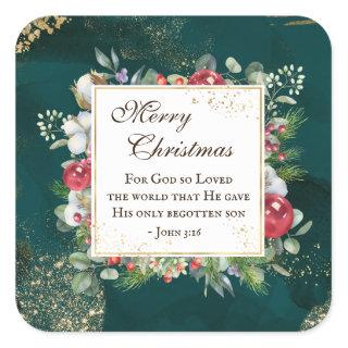 John.3:16 God so Loved the World, Christmas Square Sticker