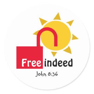John 8:36 FREE INDEED Customizable Christian RED Classic Round Sticker