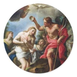 John-the-Baptist-baptizing-Christ-by-Trevisani Classic Round Sticker