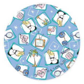 Johnny Bravo Icon Pattern Classic Round Sticker