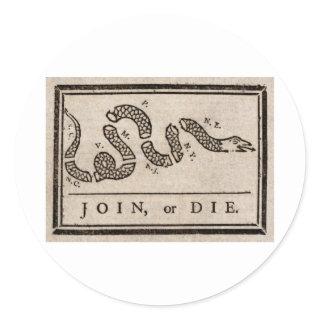 Join or Die Political Cartoon by Benjamin Franklin Classic Round Sticker