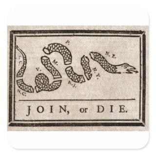 Join or Die Political Cartoon by Benjamin Franklin Square Sticker