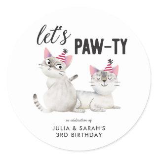 Joint Twins Birthday Cats Party Favor Classic Round Sticker
