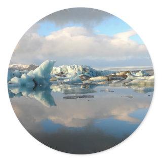 Jokulsarlon iceberg lake reflection round sticker