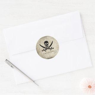 Jolly Roger and Name on Vintage Map Classic Round Sticker