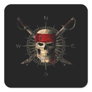 Jolly Roger Pirate Skull and Swords Pirate Compass Square Sticker