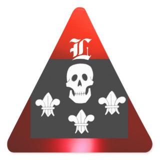 JOLLY ROGER SKULL AND THREE LILIES FLAG MONOGRAM TRIANGLE STICKER