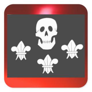 JOLLY ROGER SKULL AND THREE LILIES FLAG SQUARE STICKER