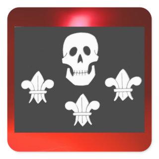 JOLLY ROGER SKULL AND THREE LILIES FLAG SQUARE STICKER