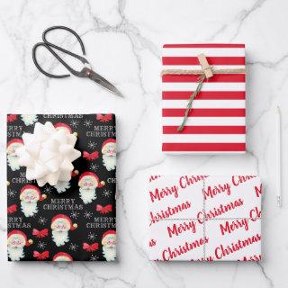 Jolly Santa Claus and Bows Red and Black Christmas  Sheets