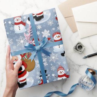 Jolly Santa Claus and Snowmen Christmas Pattern