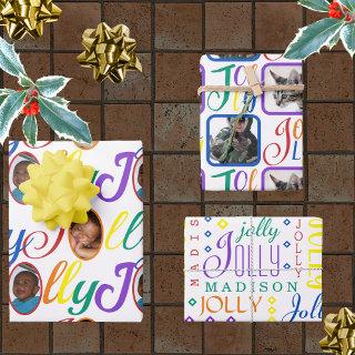 JOLLY Script Rainbow On White 4 Photo Christmas Wr  Sheets