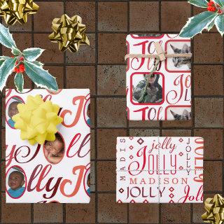 JOLLY Script Red On White 4 Photo Christmas  Sheets
