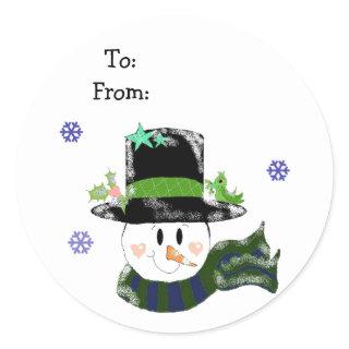 Jolly Snowman in a Tall Black Hat Classic Round Sticker