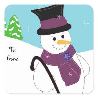 Jolly Snowman with Hat and Cane Square Sticker