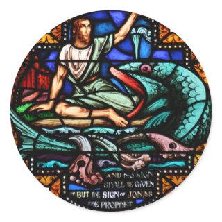 Jonah and Whale Stained Glass Art Classic Round Sticker