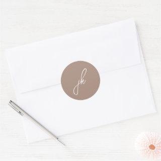 Jordan Light Brown Script Monogram Elegant Wedding Classic Round Sticker