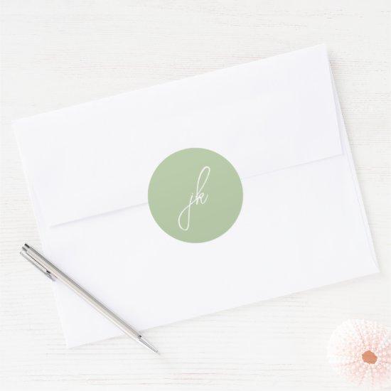 Jordan Soft Sage Script Monogram Elegant Wedding Classic Round Sticker